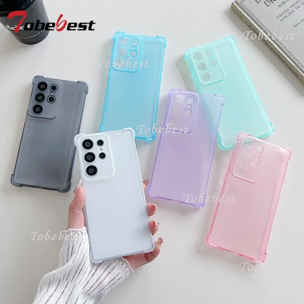 Funda suave de silicona mate de Color caramelo para Samsung Galaxy S25 S24 S23 S22 Ultra Plus S21 S20 FE, funda trasera transparente a prueba de golpes - imagen 3
