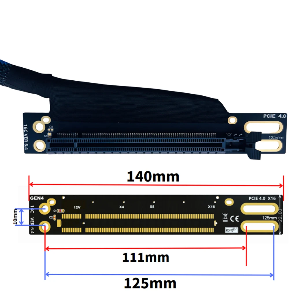 Cable de extensión de tarjeta gráfica externa para servidor PCI-E 4,0 X16, 32GB, GEN4 para servidor AI, malla trenzada, Cable adaptador de GPU flexible - imagen 3