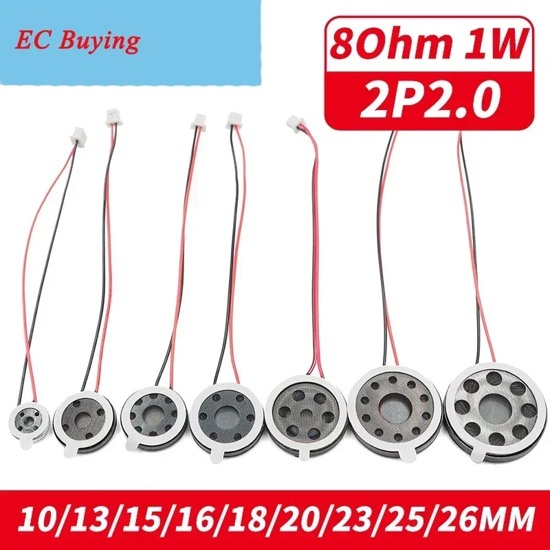 5 uds 13 15 16 17 18 20 23 25 26 MM 8 Ohm 1W altavoz redondo 8Ohm 1 vatio altavoz pequeño magnético interno de plástico con Cable
