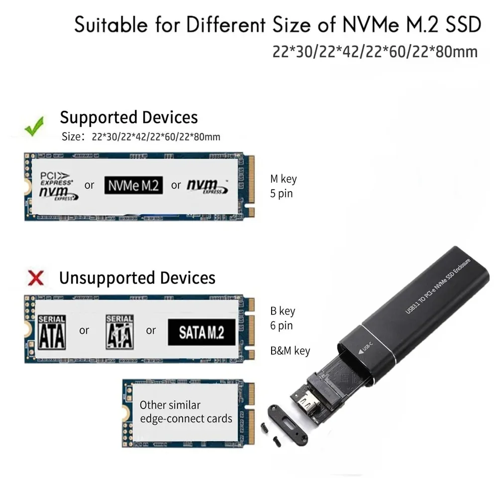 Caja USB3.1 M.2 SSD, funda móvil compatible con protocolo NVME M.2 NVMe a adaptador USB, funda de disco duro externo para teléfono portátil SSD - imagen 5