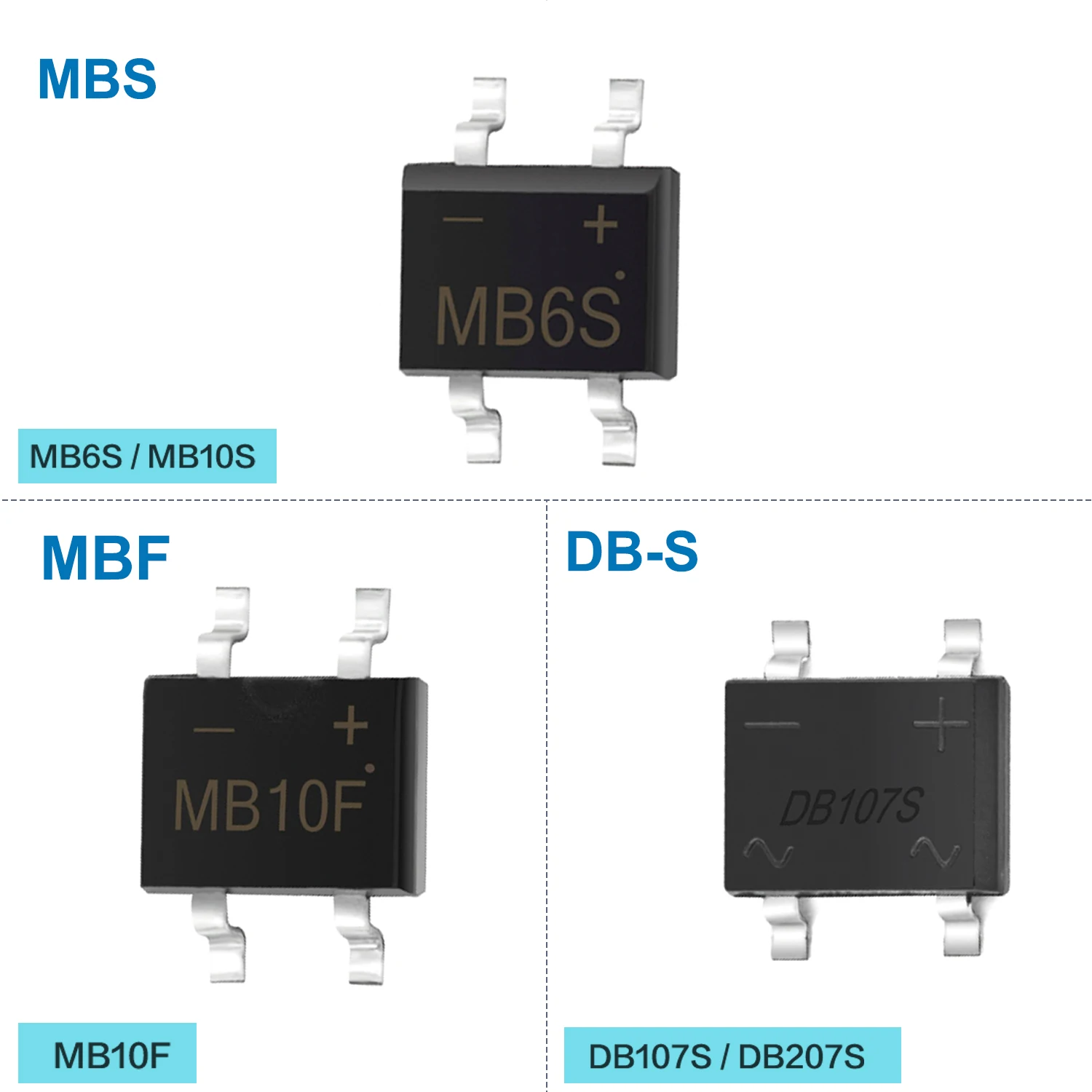 MB6S MB10S MB10F DB107S DB207S SMD puente rectificador de diodo MBS MBF 0.5A 1A 2A 600V 1000V MB 6S 10S diodos de silicio monofásicos - imagen 2