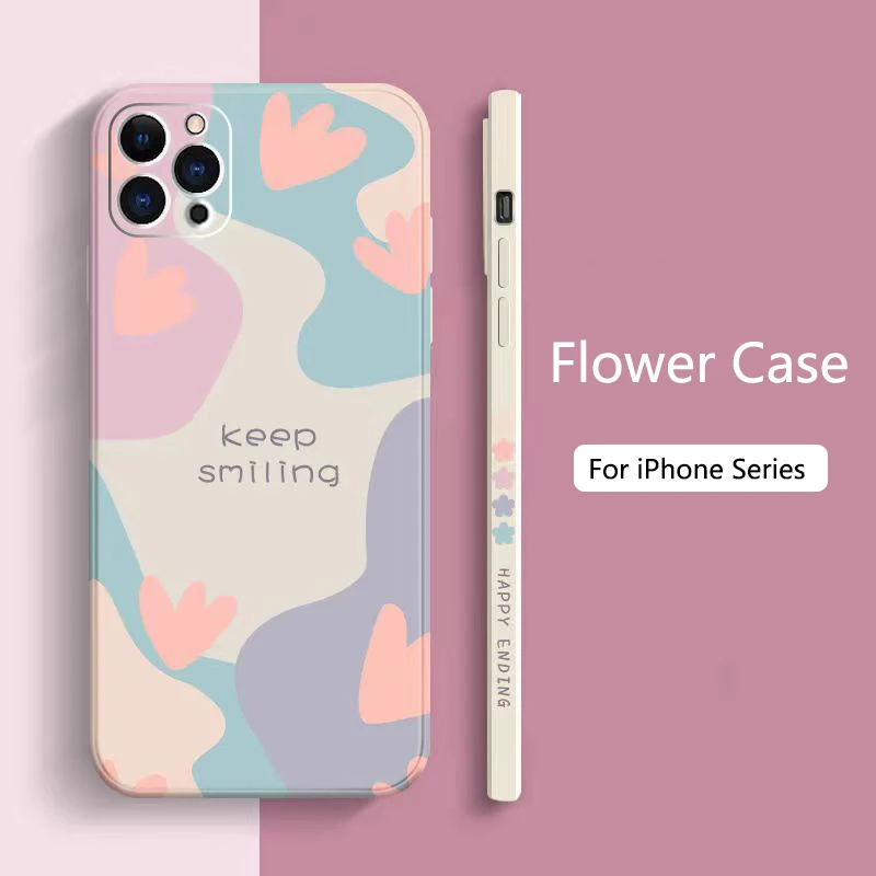 Funda de teléfono de silicona con flores de dibujos animados para iPhone 15 14 13 11 12 Pro Max Mini X XS Max 7 8 Plus SE 2020, funda suave mate a prueba de golpes - imagen 3
