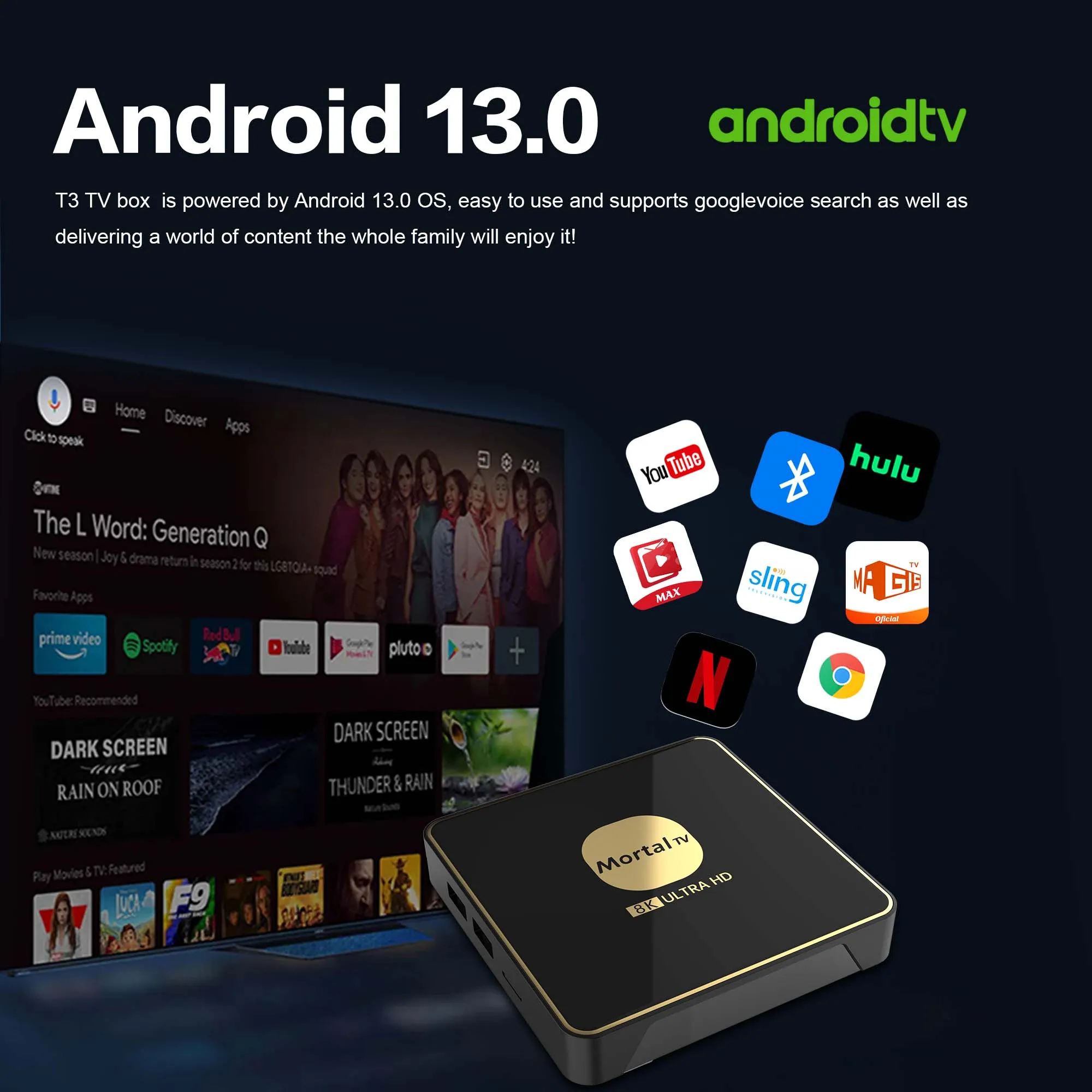 Mortal T3 Smart TV Box Android 13 Rockchip 3528 Google Asistente Wifi 6 Transmisión 4GB32GB Bluetooth Chromecast TV de lenguaje múltiple - imagen 3