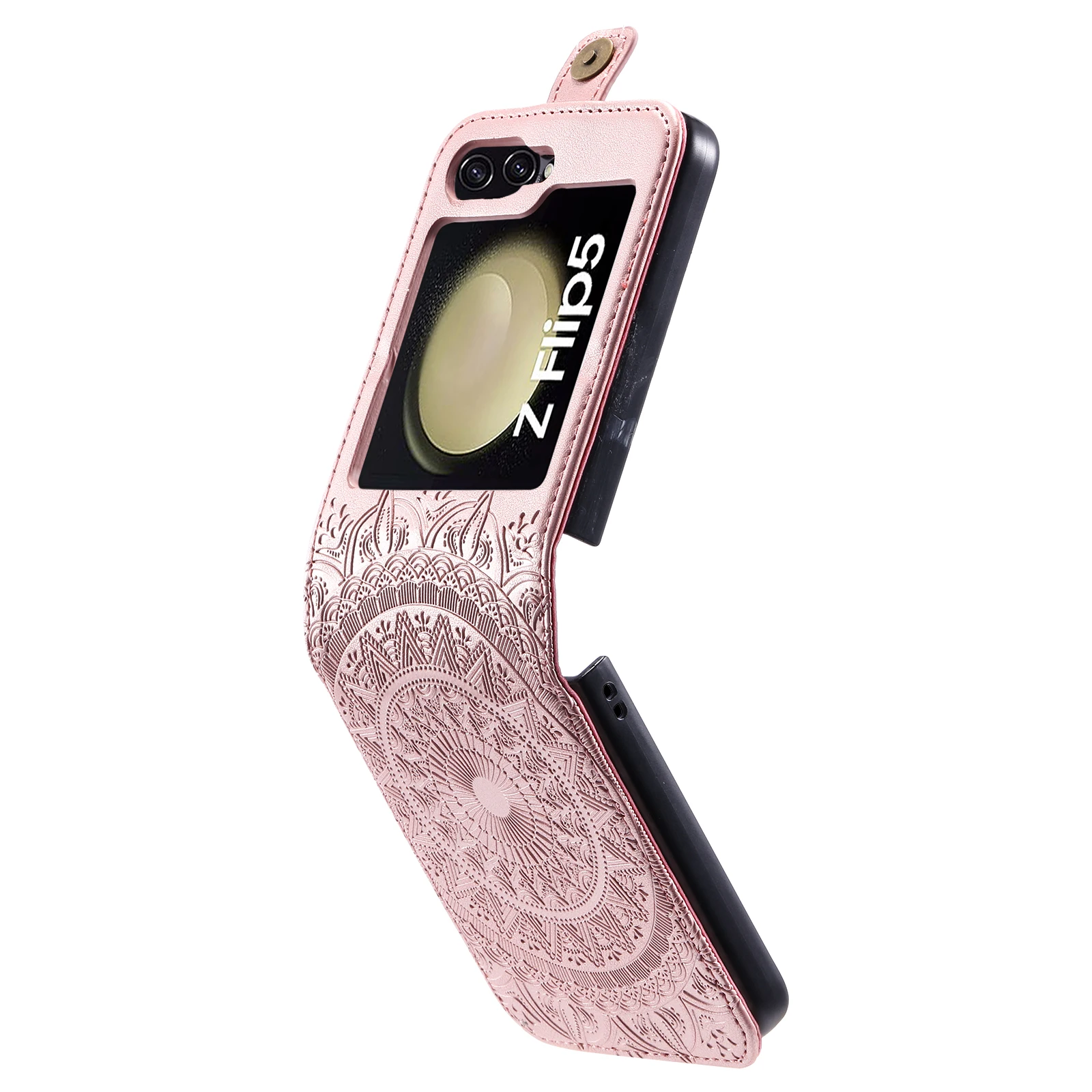 Funda de teléfono de cuero con estampado de flores para Samsung Galaxy Z Flip 5 5G ZFLIP5 Flip5, funda delgada con sensación de piel, ultrafina - imagen 5