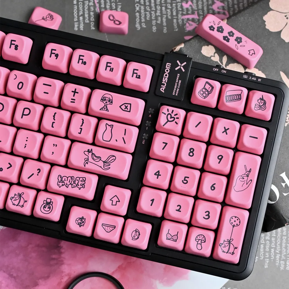 Teclas de teclado mecánico rosa, 145 teclas, juegos completos PBT, perfil KOA, subcama de tinte para interruptores Gateron Outemu Kailh TTC Cherry Mx - imagen 5