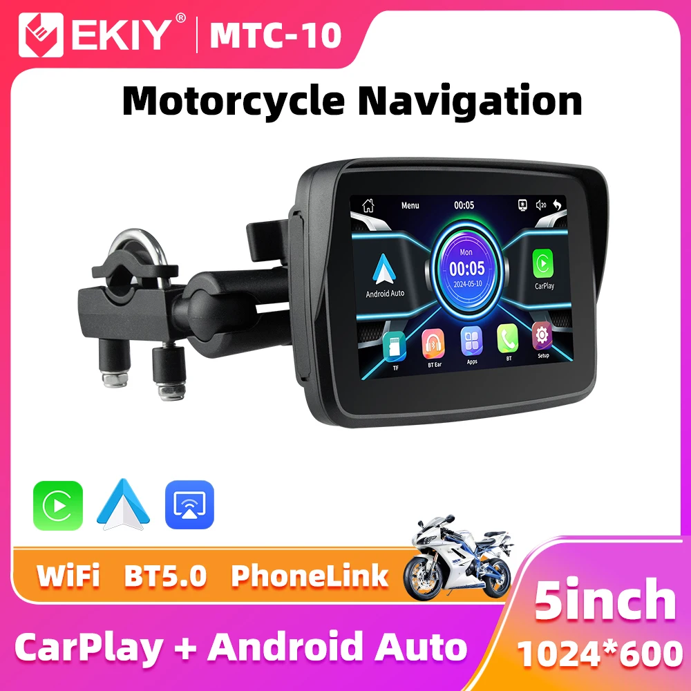 EKIY 5 pulgadas inalámbrico CarPlay Moto Android Auto portátil Digital motocicleta tablero GPS motocicleta pantalla de navegación - imagen 2