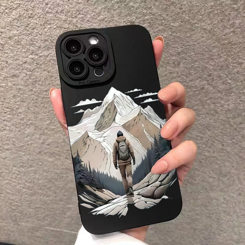 Funda para iPhone 17 16 15 Pro Max 14 13 12 11 cubierta de teléfono de viaje de montañismo para iPhone XS X XR 7 8 Plus 16E 17 Fundas suaves de aire