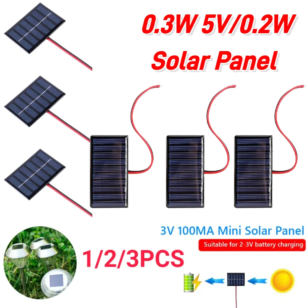 Panel Solar de epoxi, placa de polisilicio con cable, Mini Módulo de Sistema Solar para cargador de batería Solar, 1/2/3 piezas, 0,3 W, 5V/0,2 W, 4V