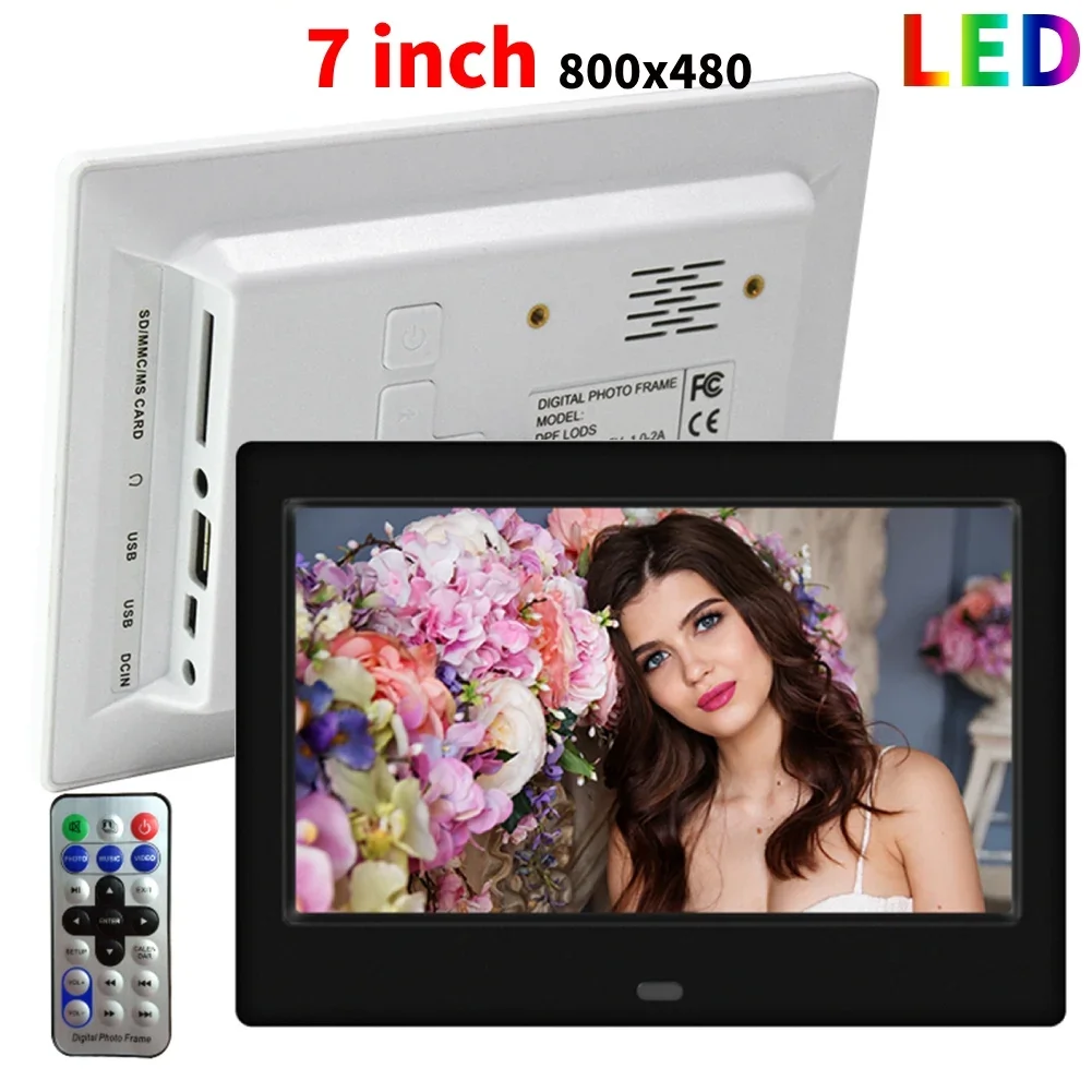 Marco de fotos Digital LED HD de 7 pulgadas, reloj, calendario, reproductor de vídeo con Control remoto, álbum electrónico de escritorio 800*480 para amigos