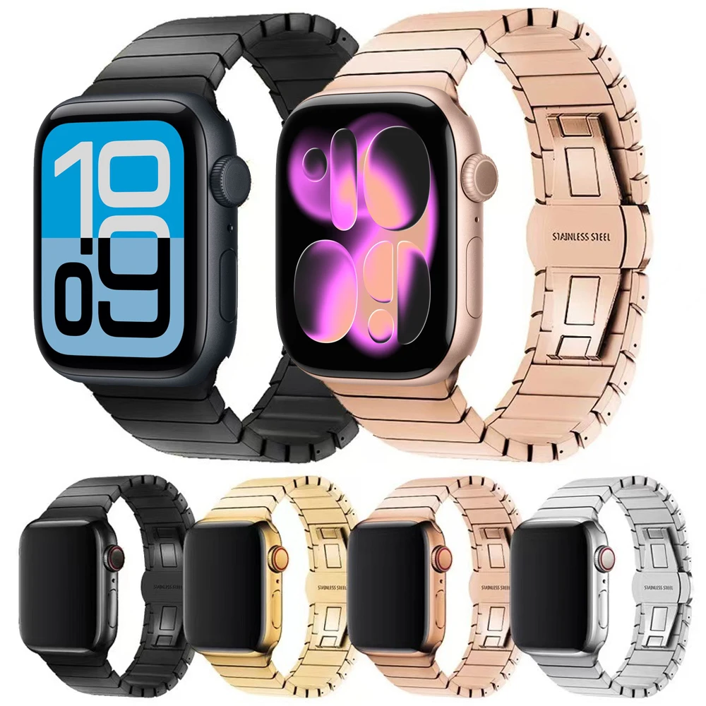 Correa de acero inoxidable para Apple Watch Band Ultra 3 49mm Series 11 10 46mm 42mm 45mm 41mm 38mm pulsera Link iWatch SE 3 40 44mm