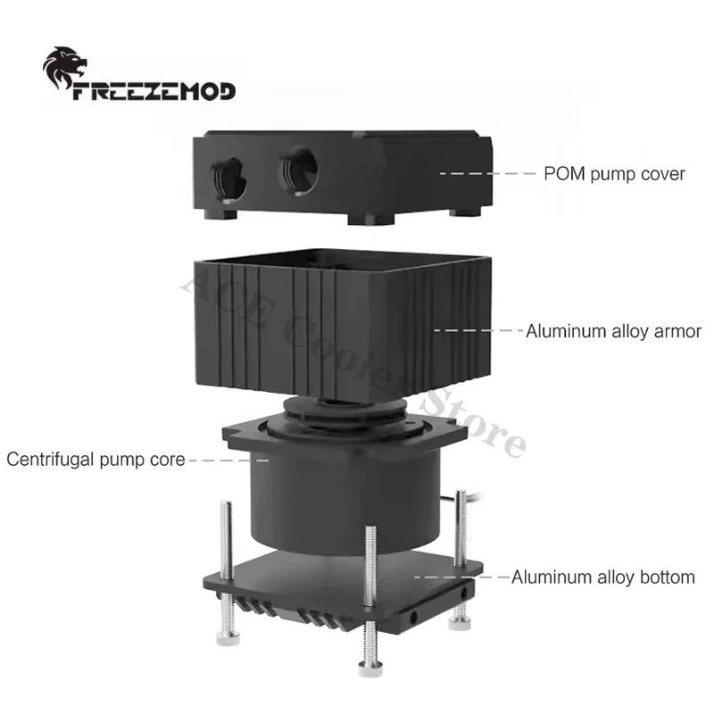 FREEZEMOD Bomba de agua silenciosa refrigerada por agua para computadora, cabezal de 3,5 metros, flujo de 650L/H, cubierta de POM de metal PWM PU-EG4 - imagen 5
