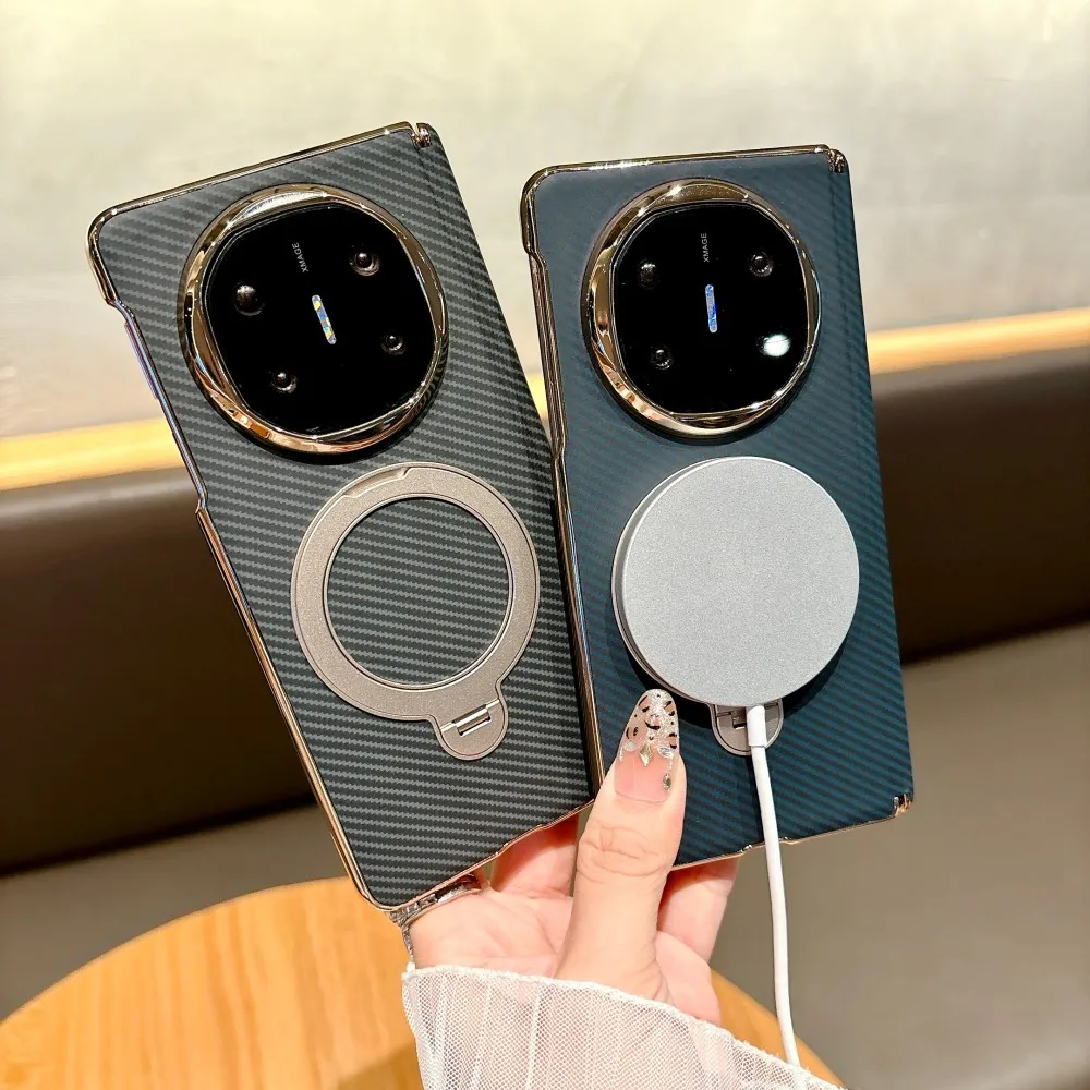 Para Huawei Honor Magic V5 funda dura de fibra de carbono anillo soporte magnético carga inalámbrica cubierta protectora trasera para Magic V5 Shell - imagen 5