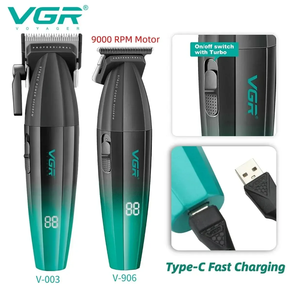 VGR Cortadora de Pelo Inalámbrica Profesional Recargable para Hombre