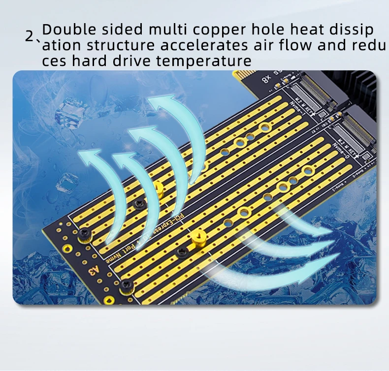 Tarjeta de expansión PCI-E X4 / X8 a 4 puertos M.2 M-Key B & M para NVME 2230 2242 2260 2280 22110 tarjeta adaptadora de matriz SSD para chasis 2U - imagen 5