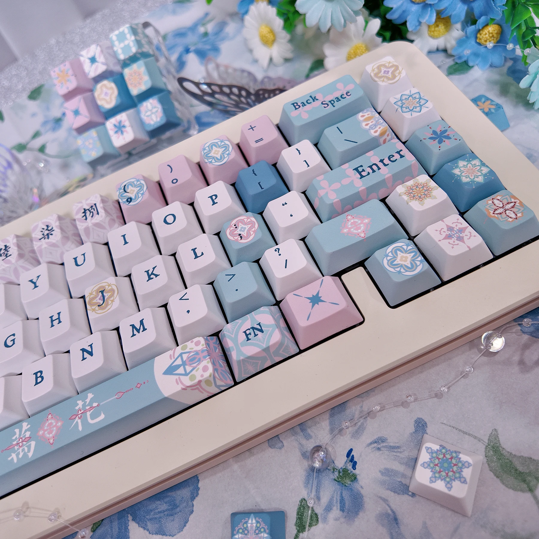 Teclas con tema de caleidoscopio de 120 teclas, teclas retroiluminadas Chreey PBT Dye-Sub, tapa de tecla para juegos de Anime para teclado ANSI 61 68 87 104 108 - imagen 4