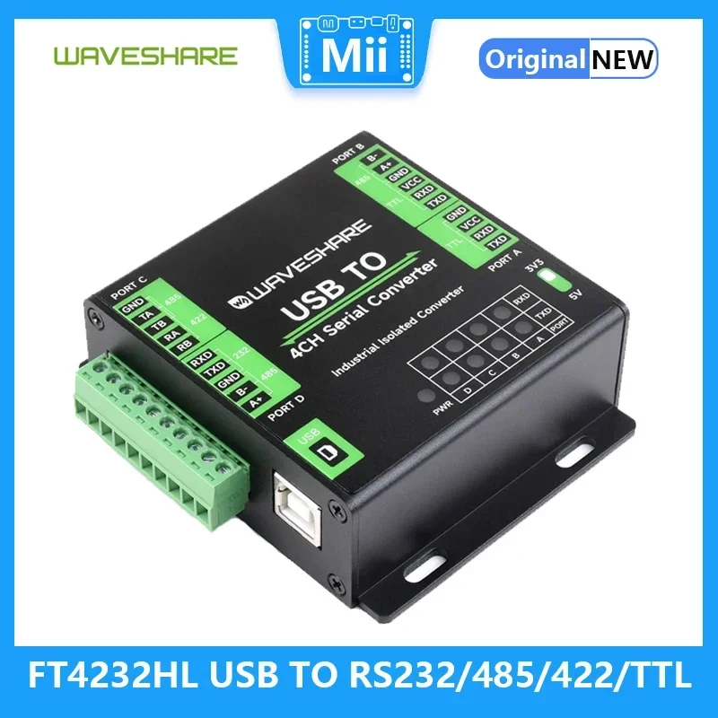 Waveshare Convertidor industrial USB a serie de 4 canales, compatible con USB a RS232/485/422/TTL Chip FT4232HL original