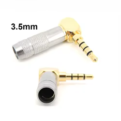 Conector Jack de 3,5mm, 4 polos, enchufe de Audio, adaptador de auriculares de ángulo recto, Terminal de auriculares, conector chapado en oro de soldadura