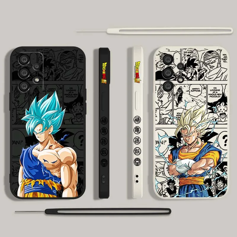 D-Dragon Ball Art Goku Saiyan funda para Samsung Galaxy A71 A55 A54 A53 A51 A16 A15 A06 5G funda de teléfono con cuerda izquierda líquida - imagen 2