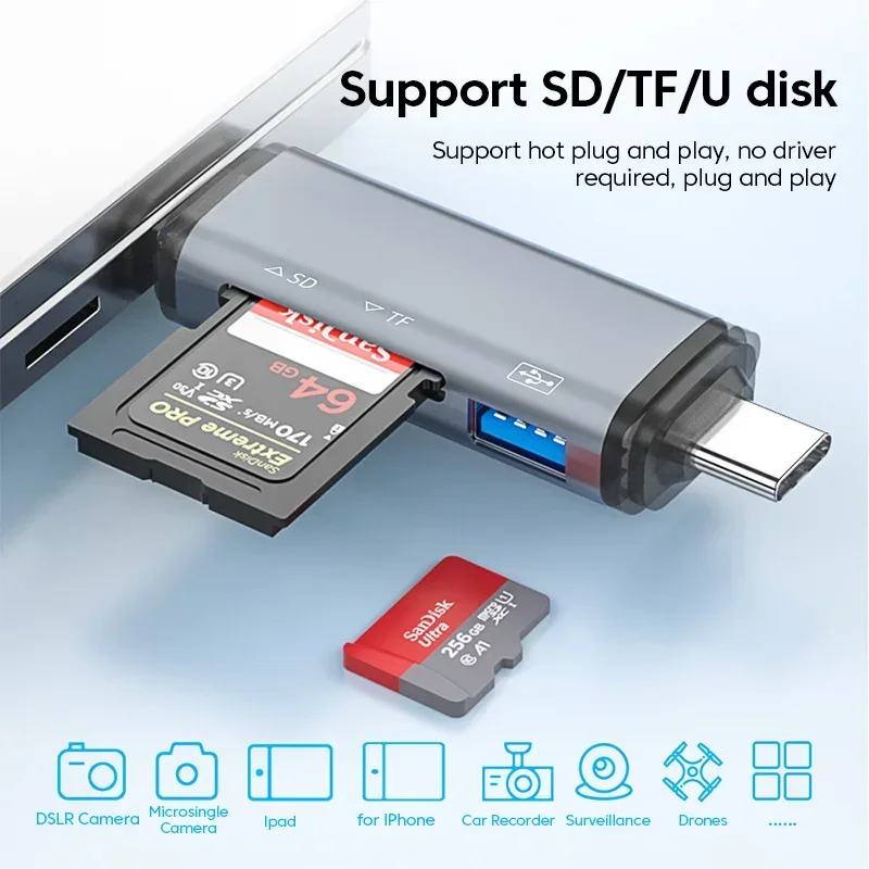 Adaptador 6 en 1 USB A Lightning A tipo C para iPhone, iPad, convertidor de Conector Micro A USB C OTG, lector de tarjetas TF SD - imagen 2