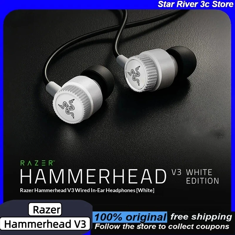 Razer Hammerhead V3 auriculares con cable edición blanca THX efecto de sonido espacial auriculares para juegos para Windows Mac teléfono móvil PS4/5 XBOX