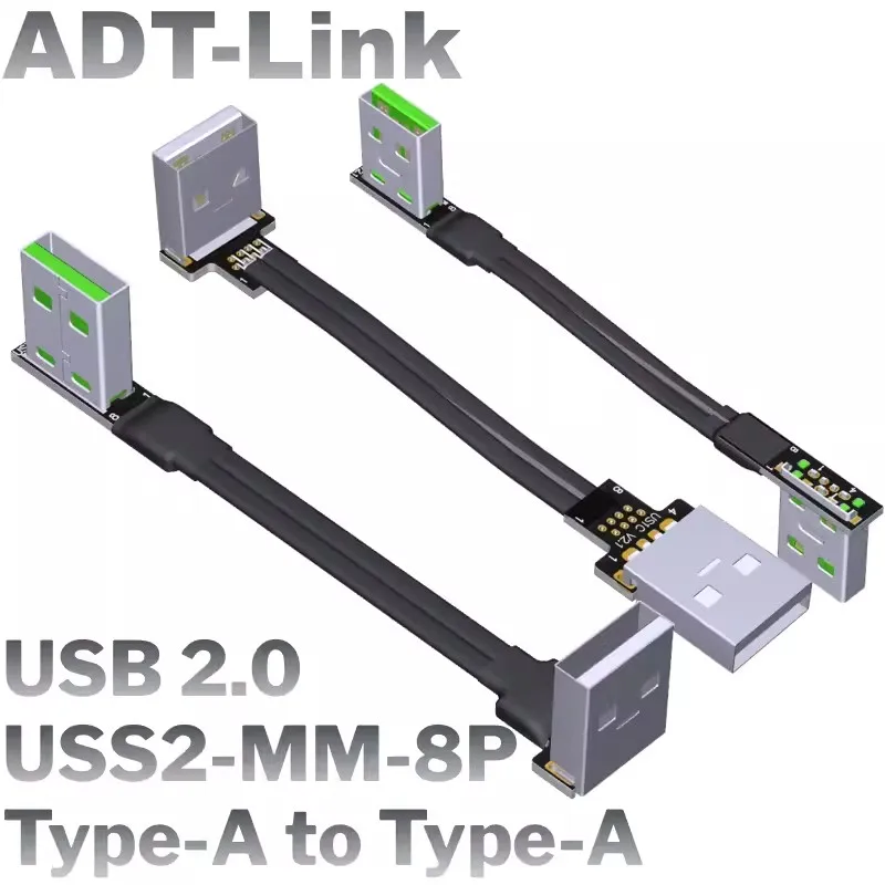 ADT USB 2,0 Cable plano corto ultrafino tipo A macho a USB A codo macho 90 aéreo FPV 5A Cable de datos de banco de energía de alta corriente