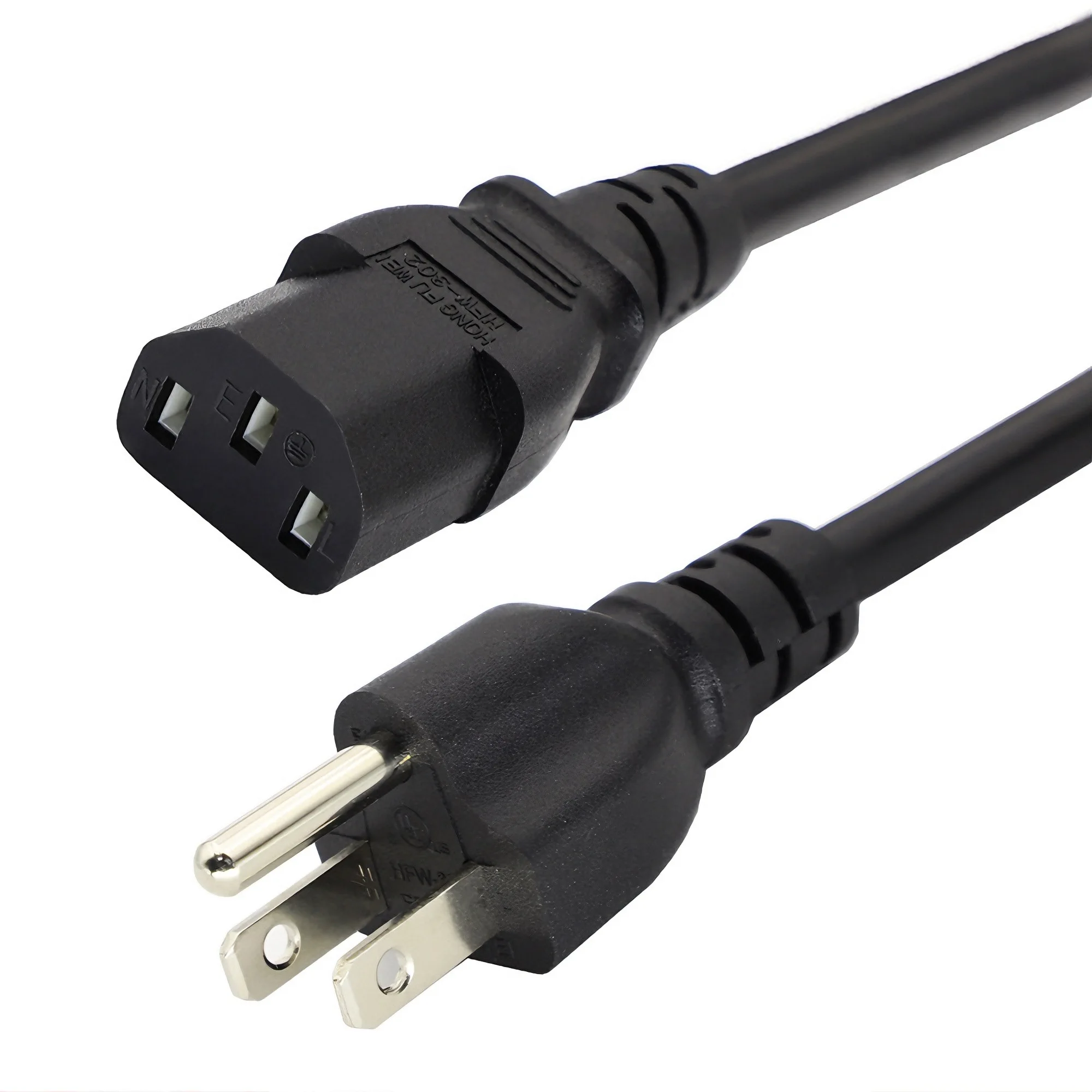 Cable de alimentación con enchufe estadounidense de 1,5 m, 5 pies, 3 pines, 18 AWG, enchufe estadounidense NEMA 5-15P a IEC C13, Cable de extensión de alimentación Universal 10A 125V de alta calidad