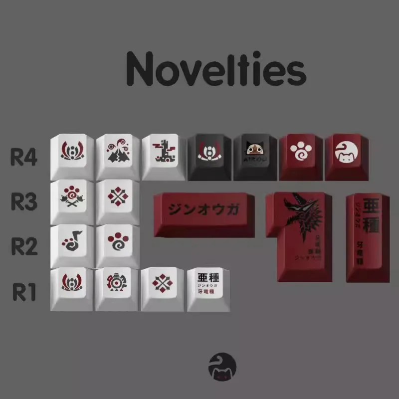 Más de 140 teclas/juego de teclas de juego Stygian Zinogre, teclas de sublimación de tinte PBT, perfil de cereza, teclas de juego de Anime, negro, rojo, japonés - imagen 2