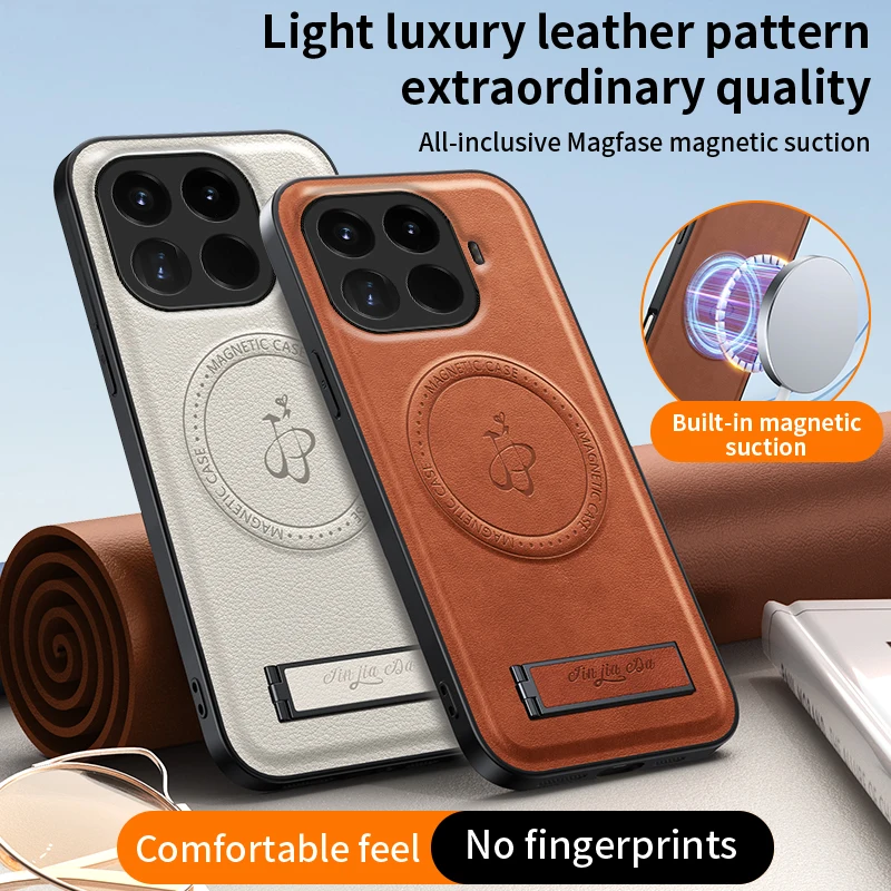 Funda de cuero con soporte para Xiaomi Mi 15T Pro 15T, funda con soporte magnético, Protector completo de cámara con carga Mag-safe, Fundas suaves para teléfono - imagen 3