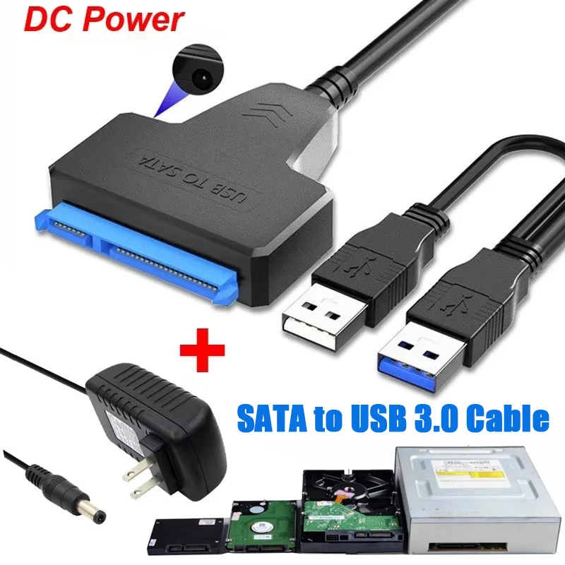 Cable convertidor USB3.0 a SATA Unidad de disco duro HDD SATA a USB 3,0 lector de disco duro SATA para HDD/SSD de 3,5/2,5 pulgadas con 12V/2A
