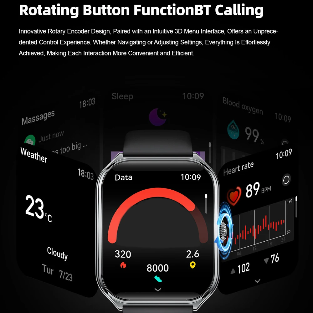 Relojes inteligentes con pantalla Amoled de 1,96 pulgadas, resistente al agua, llamada de diente azul, reloj inteligente para mujeres y hombres, monitoreo de salud del sueño, música con esfera dinámica 3D - imagen 3