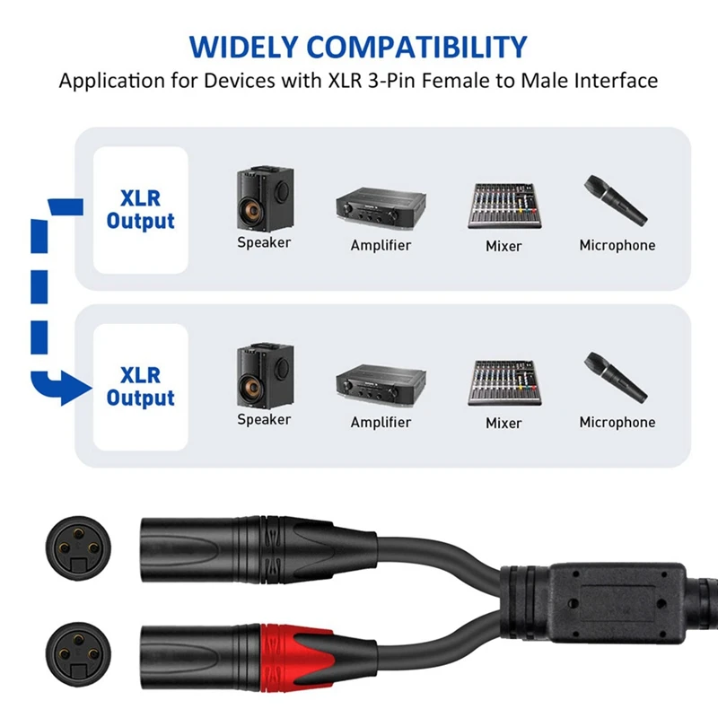 Adaptador de micrófono de Audio XLR a XLR y-splitter, Cable equilibrado XLR hembra a Dual XLR macho, adaptador de Audio 2 XLR a XLR - imagen 2