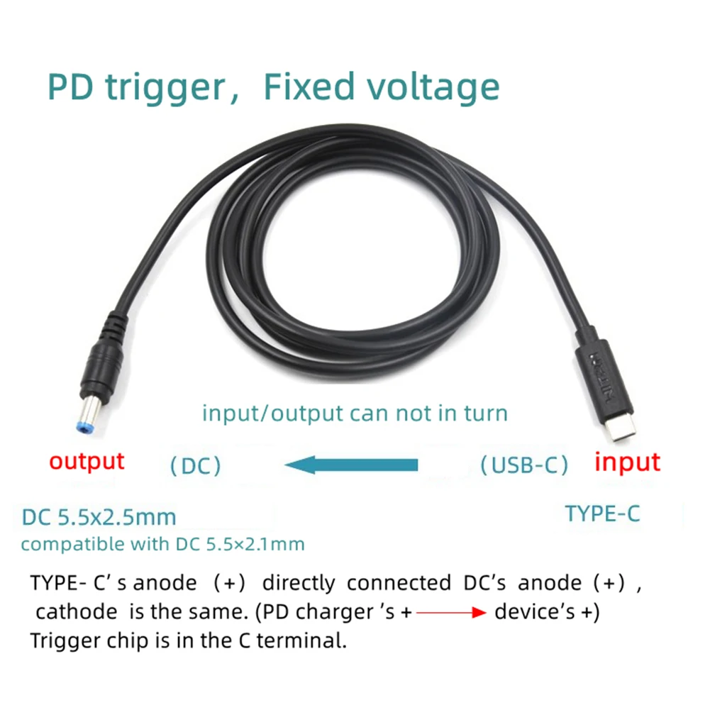 Cable de fuente de alimentación USB tipo C PD a 9V, 12V, 15V, 20V, 5,5x2,5mm para portátil, PD2.0, 3,0, PD100W, cargador DC5525, convertidor macho - imagen 5