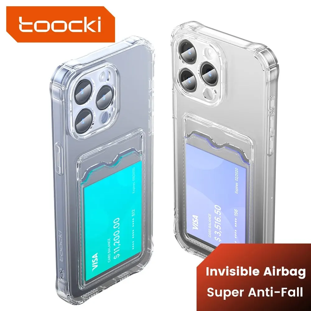 Toocki-funda de teléfono con bolsa de tarjetas transparente para iPhone 15, 14, 13, 12 Pro Max Plus, funda tipo billetera trasera de silicona suave TPU transparente a prueba de golpes