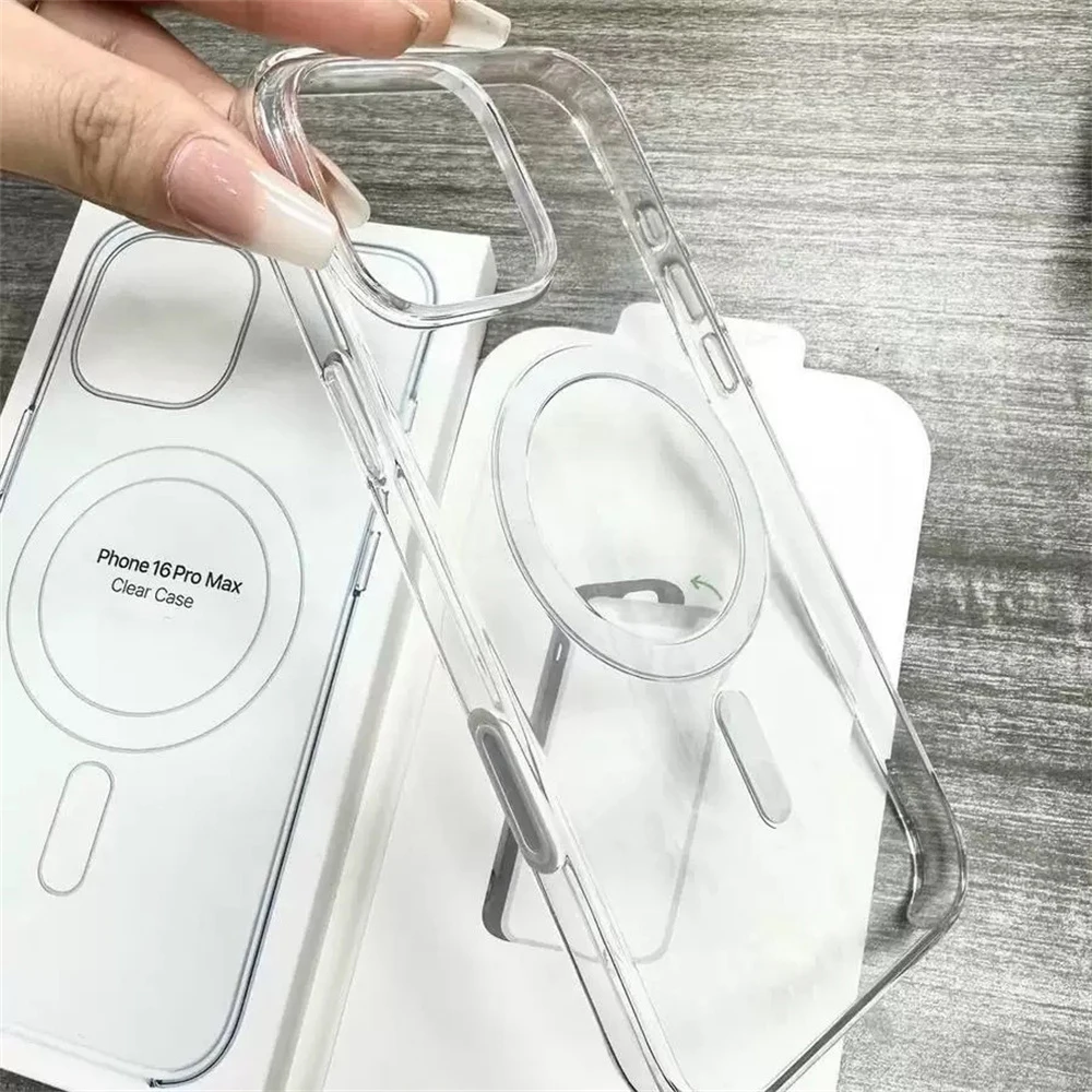 Con caja funda magnética para iPhone16 15 14 13 12 11 Pro Max 12 13mini 7 8 X XS XR cubierta dura transparente para PC para carga inalámbrica Magsafe - imagen 2