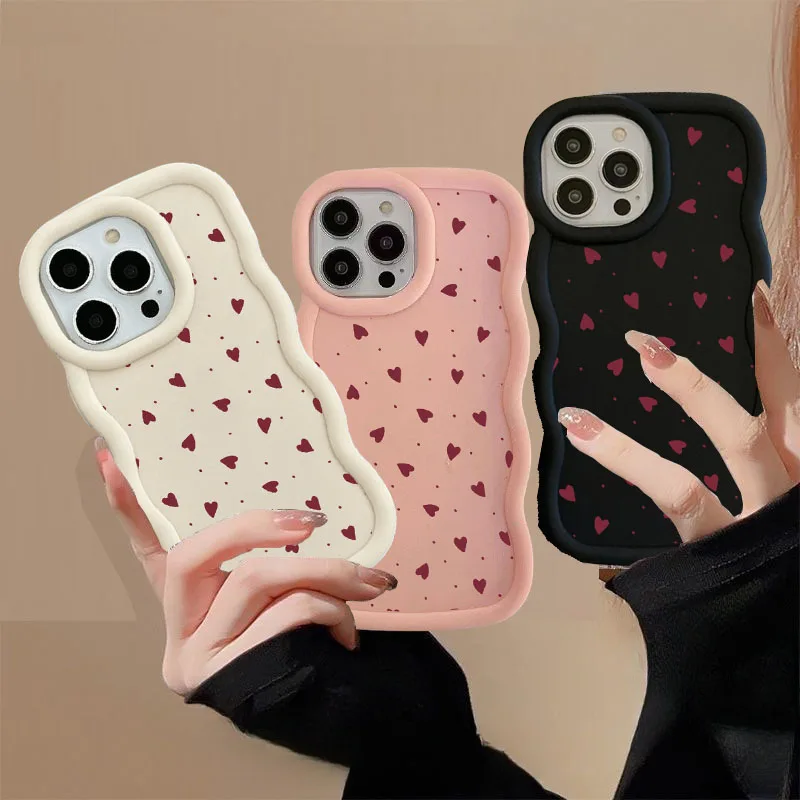 Funda de teléfono con diseño de corazón de amor de pantalla completa para Samsung Galaxy A55 A54 A14 A34 A35 A16 A15 A05 A05S A52 A53 A23 A24 A32 cubierta ondulada