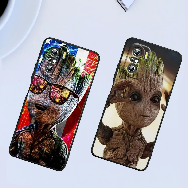 Marvel Groot para Xiaomi Redmi Note 13, 12, 11E, 11S, 11, 11T, 10, 10S, 9, 9S Pro Plus, 4G, 5G, funda negra para teléfono - imagen 2