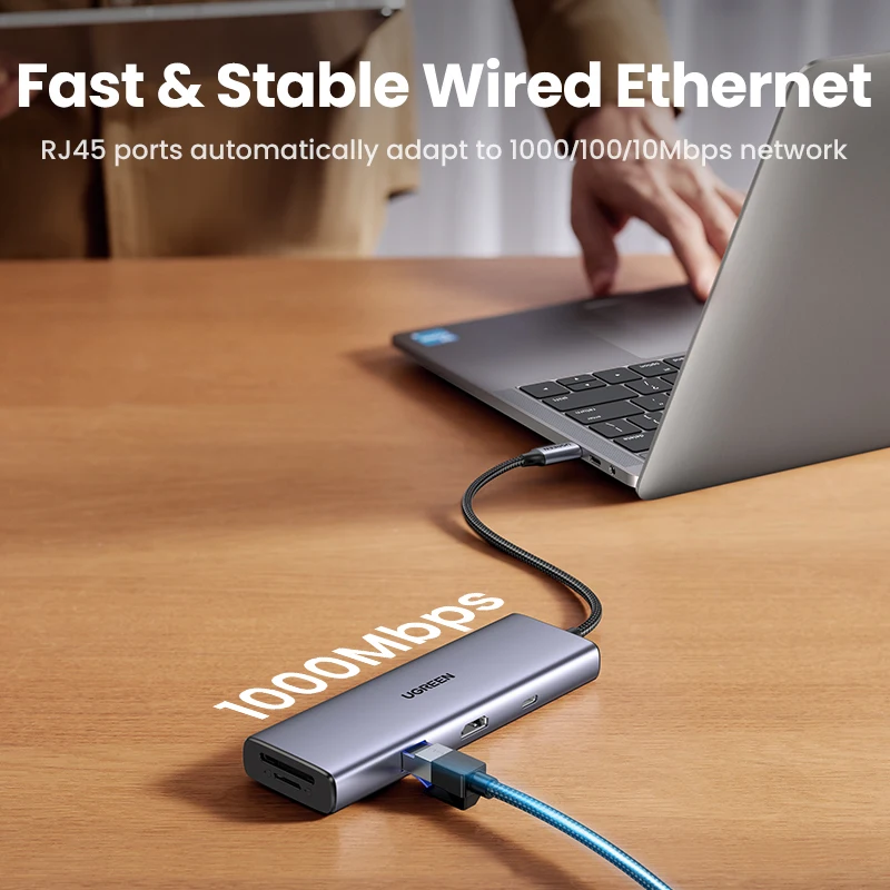 UGREEN USB-C HUB a 4K60Hz HDMI RJ45 Gigabit PD100W SD y TF USB3.0 5Gbps divisor para MacBook accesorios para portátiles estación de acoplamiento - imagen 3