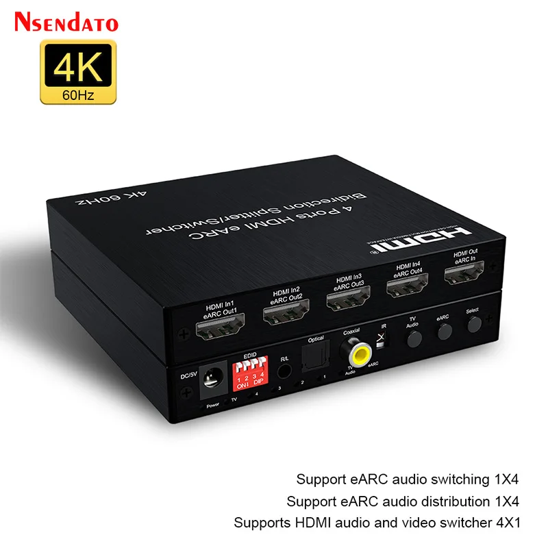 2 4 puertos Bi direcciones HDMI eARC Audio Extractor Switch 4K 60Hz HDMI Toslink SPDIF COAXIAL 5.1CH HDMI Audio Switcher Splitter - imagen 2