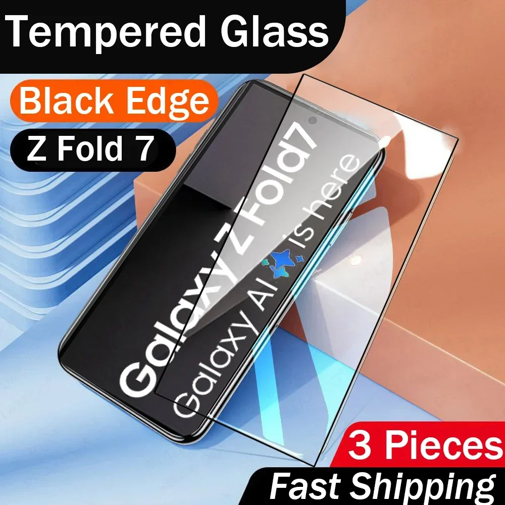 3 uds 9H Protector Premium de borde negro para Samsung Galaxy Z Fold 7 pantalla Glas ZFold 6 Fold6 ZFold6 ZFold7 Fold7 5G vidrio templado