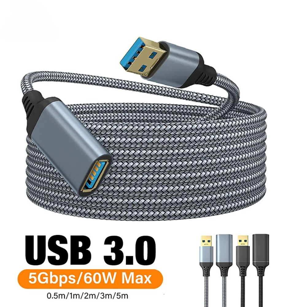 Cable de extensión USB 3,0 hembra a macho, cable extensor de supervelocidad, transferencia de sincronización de datos de alta velocidad para PC, portátil, cámara, TV, impresora