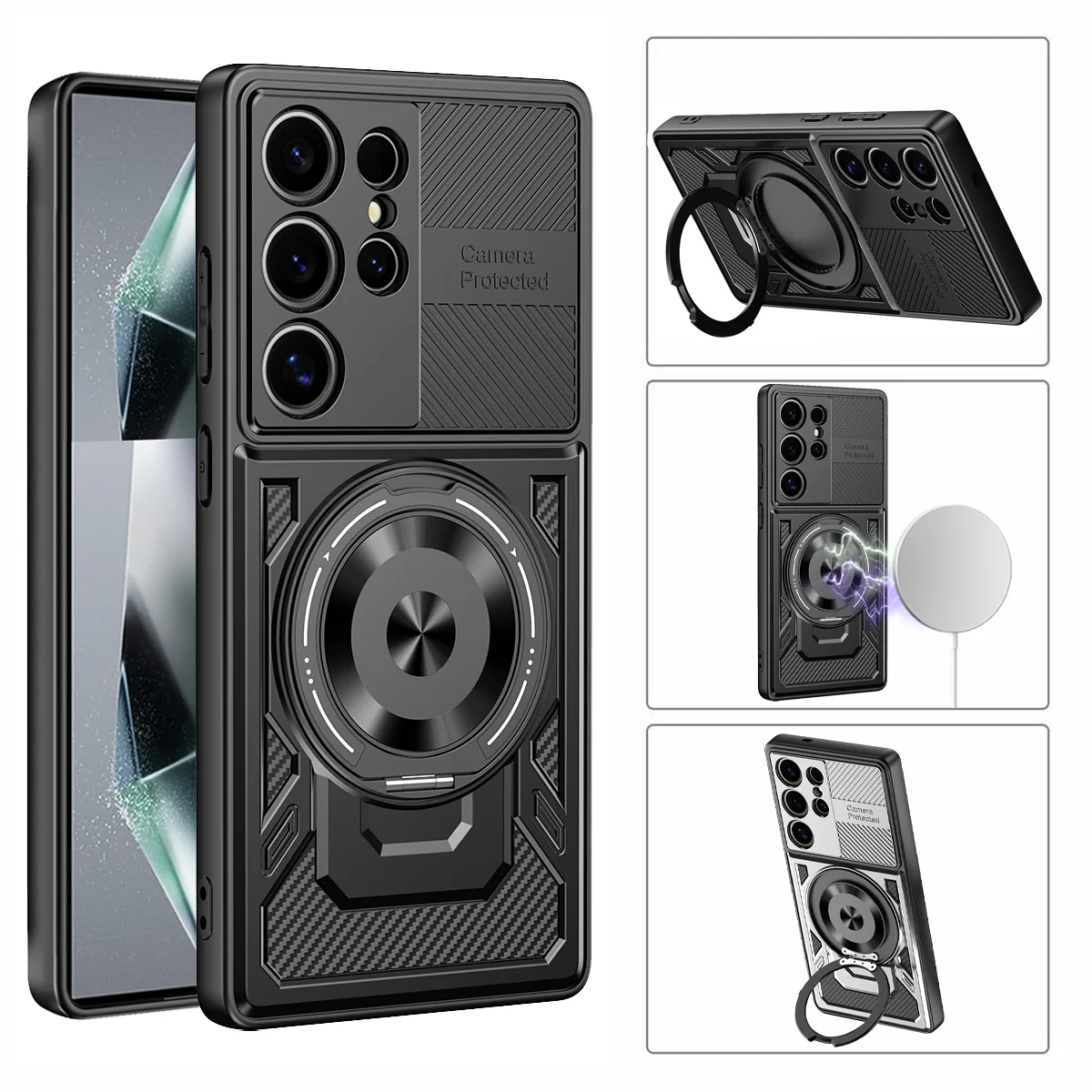 Funda de teléfono magnética con armadura giratoria de lujo 360 para Samsung S25 Ultra S24 Plus S23 A26 A17 A07 cubierta de carga inalámbrica a prueba de golpes - imagen 5