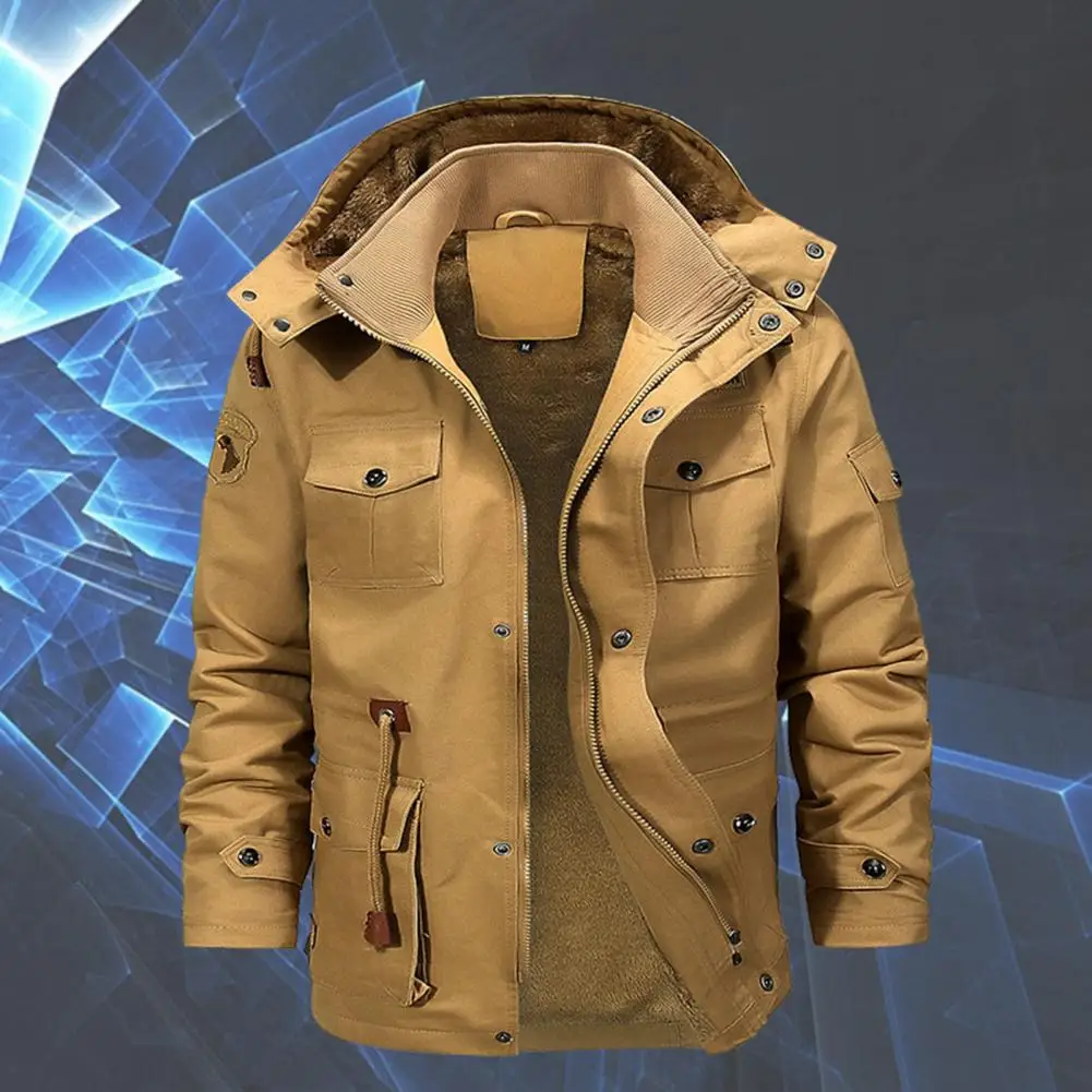 Chaqueta con múltiples bolsillos para hombre, chaqueta de invierno con capucha desmontable, forro polar cálido, múltiples bolsillos A para el frío - imagen 5