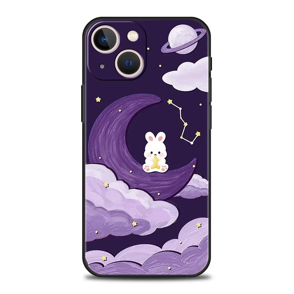 Bonita funda de teléfono de conejo colorido para iPhone 16 13 15 14 12 11 Pro MAX XR X SE XS 7 8 Plus, funda suave de TPU - imagen 2