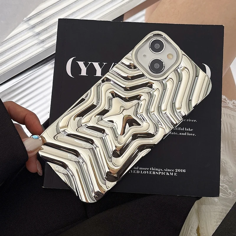 Funda de teléfono TPU con estrella de cinco puntas y gradiente plateado cromado ostentoso para iPhone 16 Pro Max 17 15 13 14, funda trasera de silicona chapada - imagen 5