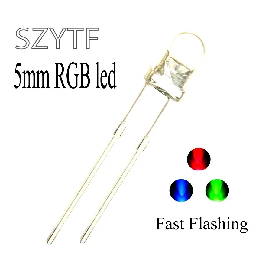 Lámparas LED rojas y verdes de 5mm RGB, Parpadeo lento, 100 unidades