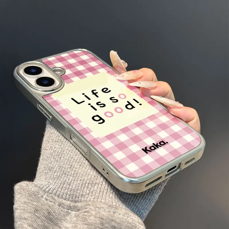 La vida es tan buena Funda de teléfono anticaída de TPU epoxi con borde plateado para iPhone XR/11/12/13/14/15/16/17 Pro Max - imagen 3