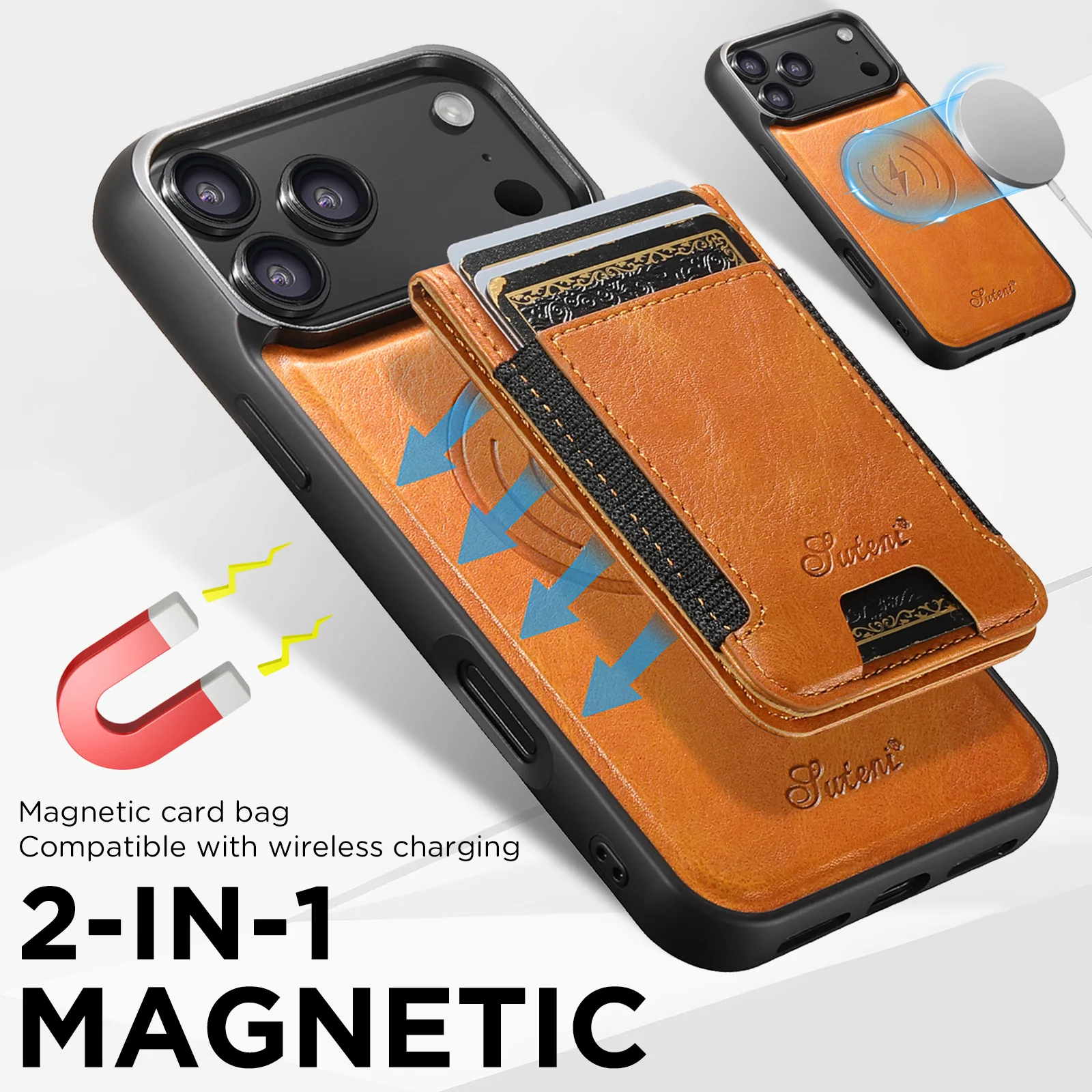 Funda con soporte tipo billetera magnética para iPhone 17 Air Pro Max 16 15 14 13 12 Plus, funda de cuero con soporte Mag-safe, Fundas a prueba de golpes - imagen 5