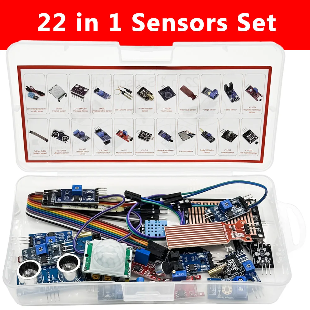Kit de módulo de sensor 22 en 1 para sensores de robot, kit de inicio de aprendizaje 22 en 1 Inclinación/Sonido/gota de lluvia/HC-SR501/Módulo ultrasónico/agua - imagen 2