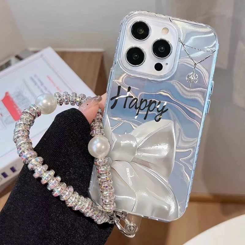 Funda con cadena enjoyada de mariposa colorida a la moda para iPhone 17 Pro Max 17 Pro Air 16E Girl, funda para teléfono con ondas de agua láser - imagen 3