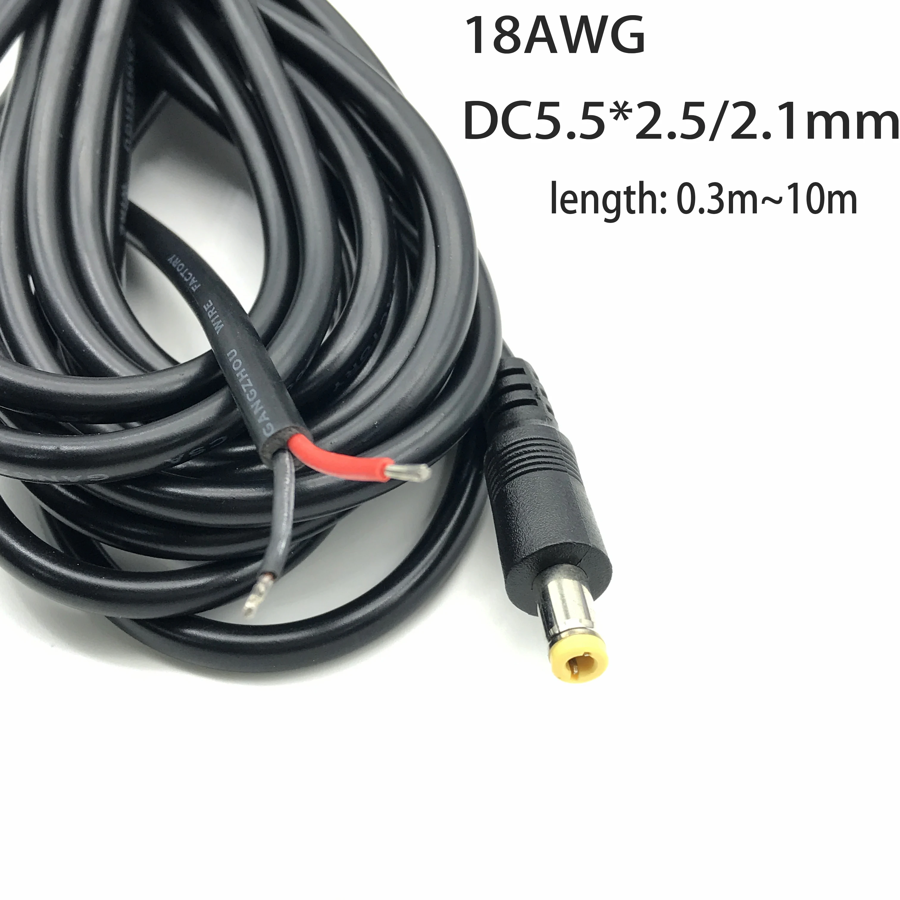 Conector de enchufe de alimentación de punta de CC, Cable macho de 5,5x2,1mm, 2,5 MM, 18AWG, todo de cobre para CCTV